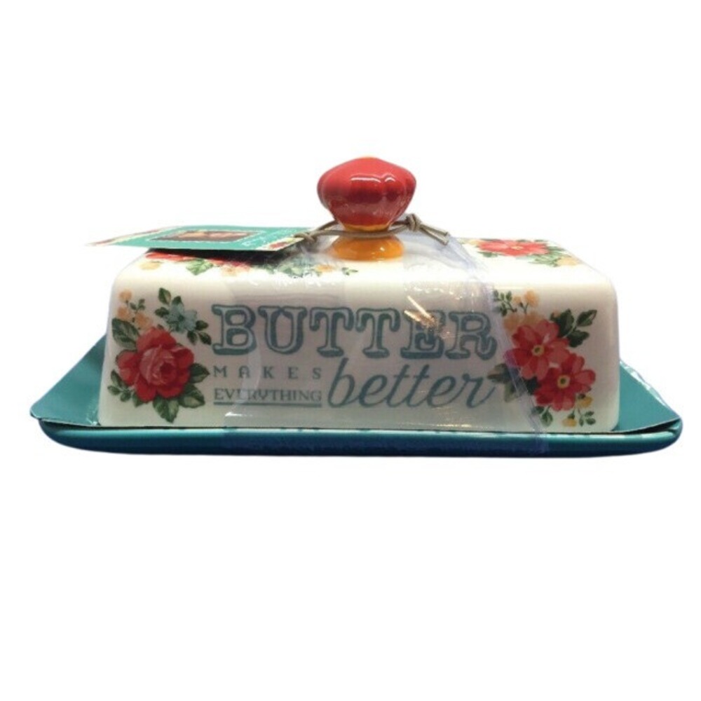 New! Retired Pioneer Woman Vintage Floral Butter Dish Stoneware - 116254.01